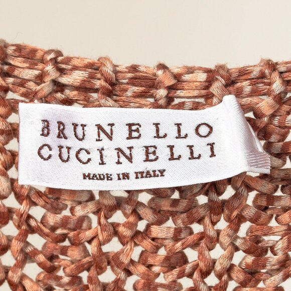 Brunello Cucinelli Salmon Chunky Cotton-Knit Short-Sleeve Sweater - Picture 7 of 9